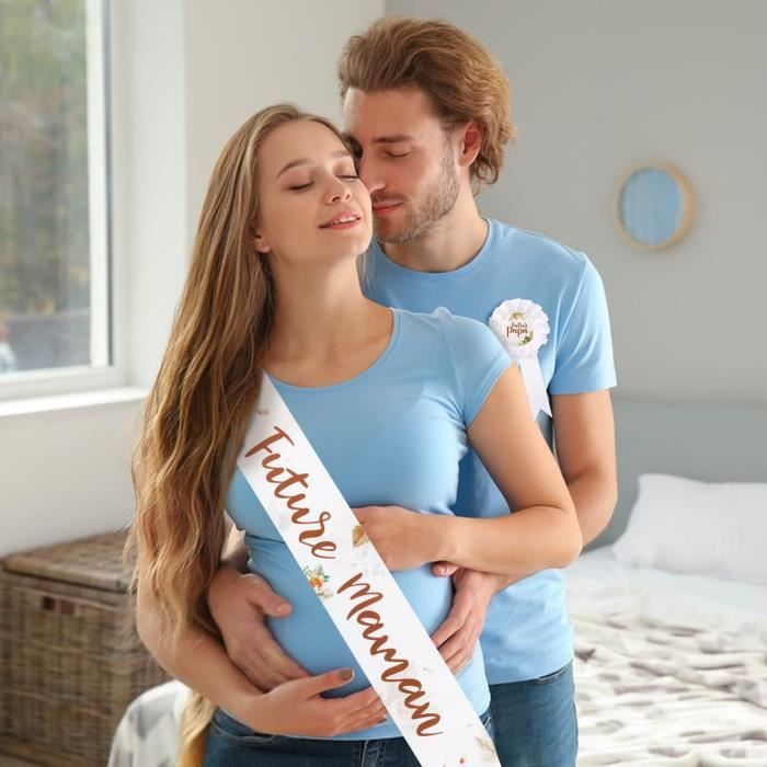 Écharpe Future Maman + Épingle Futur Papa Décoration Baby Shower