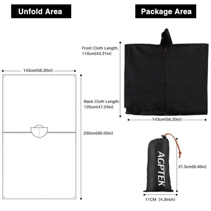 Poncho Pluie AGPTEK Imperméable PU3000mm - Capuche Avec Sac De Transport