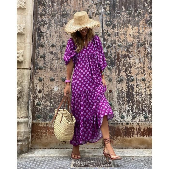 Robe New Look Violette Motif Tribal – Manches Moyennes – Taille UK 8 – Mini Longueur – Occasion Excellent état