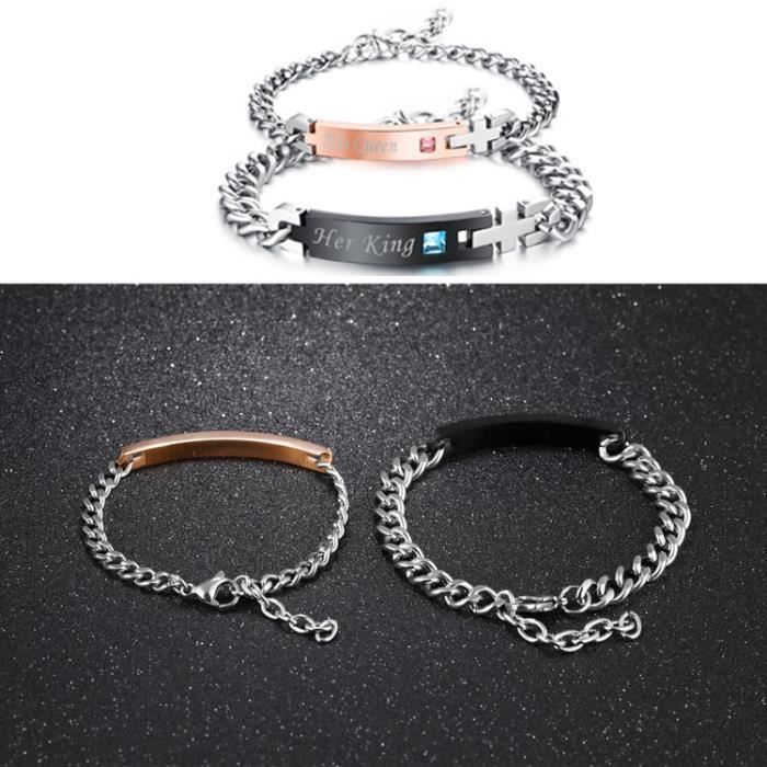 Bracelet Couple Croix Tricoté Main - Cadeau Amour Copain/Copine - Style Kabbalah Noir Et Rouge