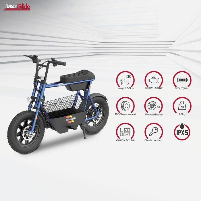 URBANGLIDE Draisienne électrique adulte thunder 160 – moteur 1100w - autonomie jusqu'a 30 km - pneu 16 fatbike - batterie 42v/7,8ah - poids 28kg pas cher URBANGLIDE Draisienne électrique adulte thunder 160 – moteur 1100w - autonomie jusqu'a 30 km - pneu 16 fatbike - batterie 42v/7,8ah - poids 28kg pas cher