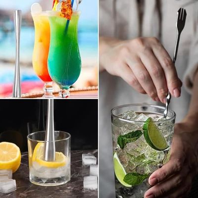 Pilon Cocktail en Acier Inoxydable 26CM Pilon pour Mojito avec Cuillère à Cocktail Pilon à Glace Utilisé dans Les Bars,Restaurants - Maison