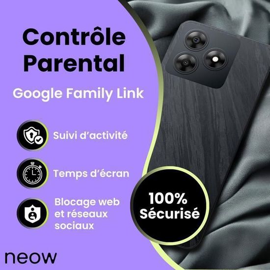 Smartphone Android NEOW Safe Pour Ados - Écran 6.56", Sans Internet, Contrôle Parental
