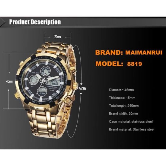 Montres pour homme MAIMANRUI Marque Double mouvement montre a quartz etanche d or noir Cdiscount Bijouterie