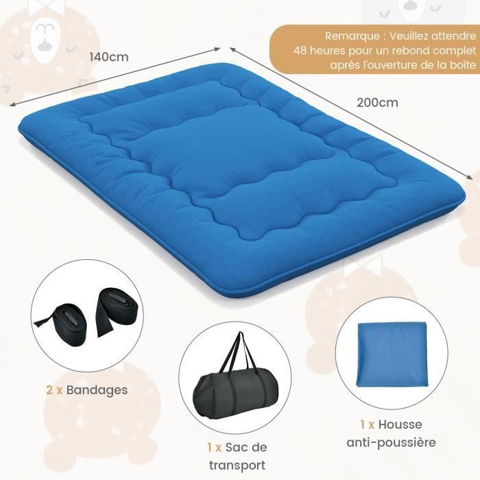 Futon Portable Camping COSTWAY Matelas Futon Japonais 140x200cm Portable Pliable - Matelas Sol Avec Housse Lavable Et Sac Transport
