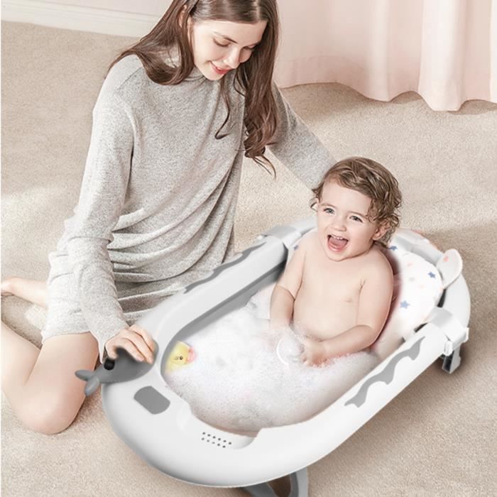 Baignoire bébé 33L 80x46 cm blanc/gris en polypropylène avec pieds pliables  - Cdiscount Puériculture & Eveil bébé