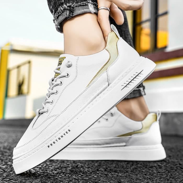 Baskets Homme GJ Cuir de vachette Blanc Blanc Cdiscount Chaussures