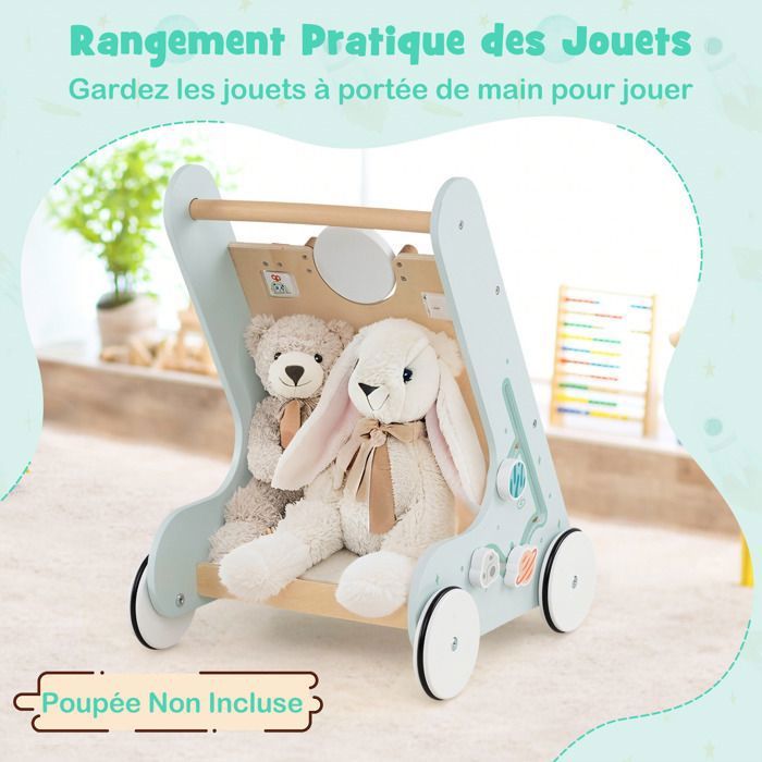 DREAMADE - Trotteur Bébé En Bois Avec Activités Montessori - Chariot De Marche éducatif Xylophone + Blocs + Rangement - Pour Enfant 3 Ans Et Plus
