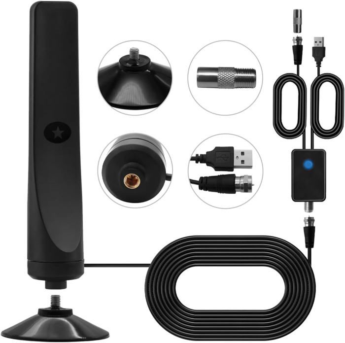 Antenne TV DVB-T2 Haute Performance 30dbi - 5m De Câble - Amplificateur Intégré - Pour Réception Full HD