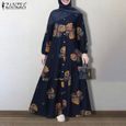 Robe,ZANZEA Vintage imprimé robe d'été rétro femmes dubaï Abaya turquie Hijab robe automne à manches longues caftan - Type C-Navy-0