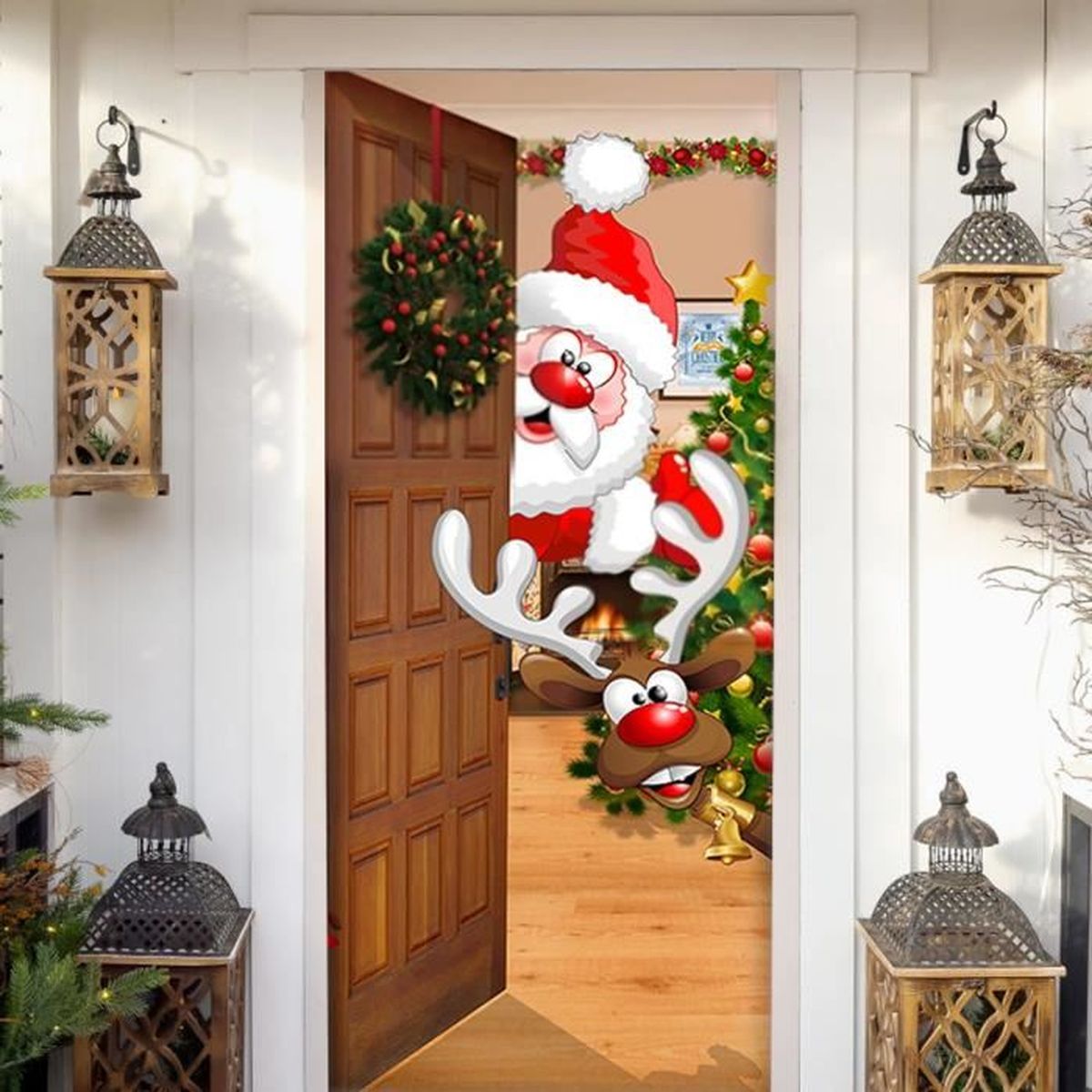 Decoration Noel Exterieur Pere Noel Renne de Fond Couverture de Porte