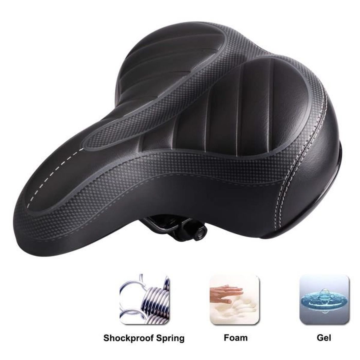 Selle De Vélo Ergonomique ROCKBROS – Large 27x25 Cm, Mousse Mémoire De Forme, Imperméable, Pour VTT Et Route