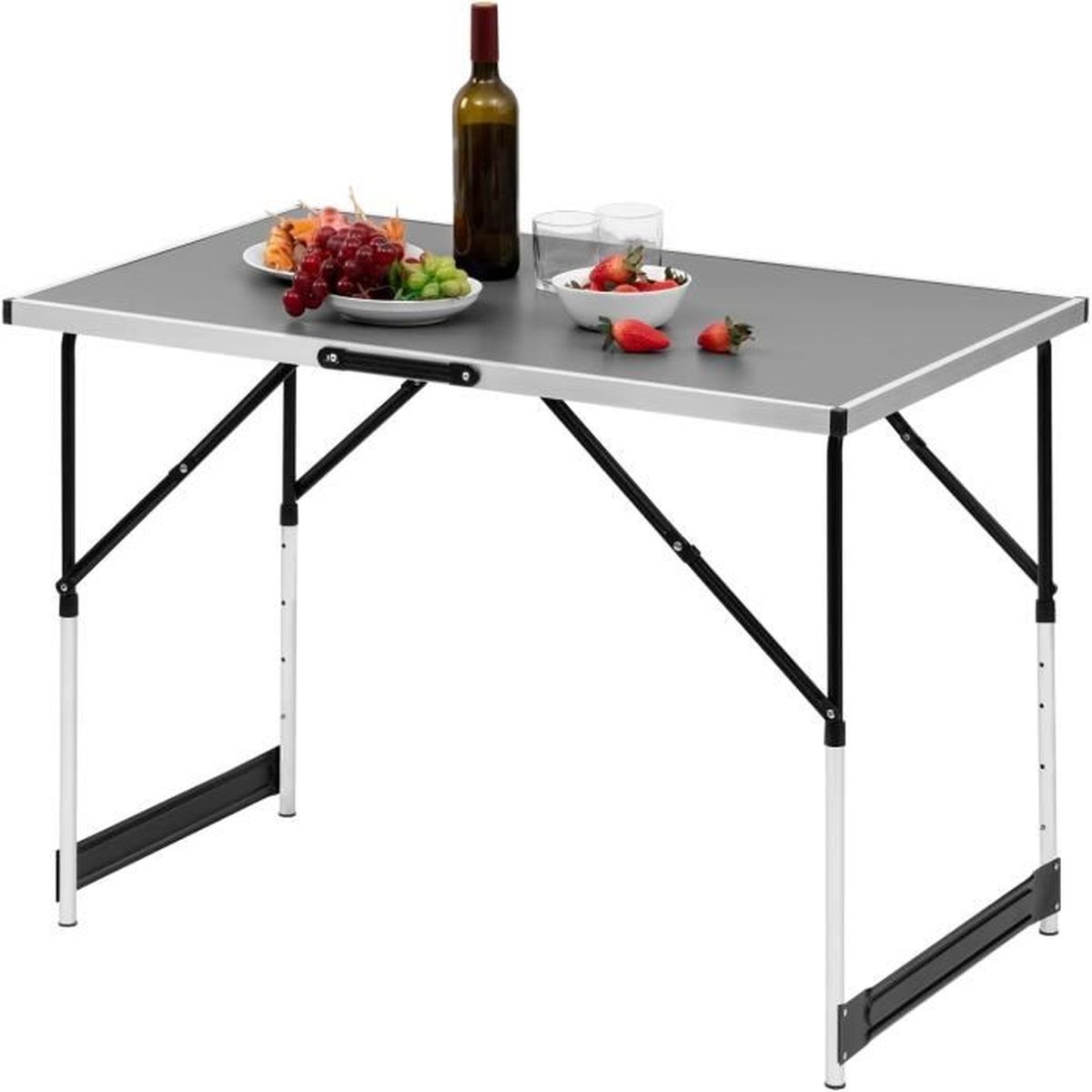 WOLTU Table De Camping Pliante Réglable En Hauteur - Table Jardin Aluminium MDF Noir