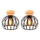 iDEGU 2pcs Luminaire Plafonnier Industriel E27 Lampe de Plafond en Bois Métal Design Cage 20cm Lustre Vintage pour Chambre Salon
