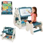 DREAMADE Tableau Enfant 3 en 1, Table Effaçable à Sec avec Chaise, Biliothèque Hauteur Réglable, 2 Boîtes de Rangement, 1-5 Ans
