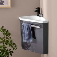 Meuble lave-mains d'angle gris SKINO avec robinet noir