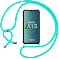 Coque Bandoulière pour Samsung Galaxy A15 4G-5G, Anti-Rayures Protection Coins Renforcés + Bandoulière Turquoise