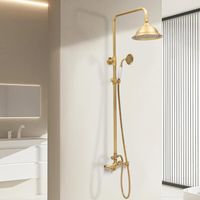 Système de douche rétro - Doré - OUKANING - flexible de douche - support de douchette - pommeau de douche - Design réglable