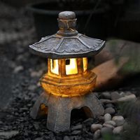 Statue de lanterne de pagode solaire - WOVTE - Style B - Résine écologique - Gris