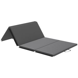 TAPIS DE SOL FITNESS Tapis de gymnastique - HOMCOM - pliable en 4 - portable avec poignées - revêtement synthétique - 240 x 120 x 5 cm - gris