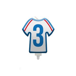 BOUGIE ANNIVERSAIRE BOUGIE CHIFFRE 3 MAILLOT FRANCE FOOTBALL 8CM  Blan