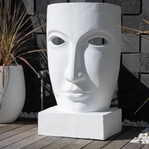STATUE - STATUETTE Grande statue de jardin visage design blanc