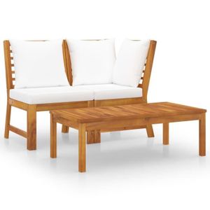 Ensemble table et chaise de jardin Salon de jardin MOH avec coussin crème en bois d'a