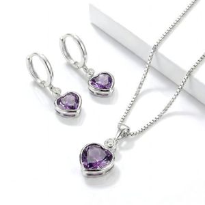 Parure Argent 925 Femme - Collier Pendentif Losange Et Boucles D'oreilles Zircon - Neuf