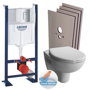 WC - TOILETTES Grohe Pack WC Bâti Autoportant Rapid SL + WC Vitra Normus sans bride + Abattant softclose + Set habillage + Plaque chrome