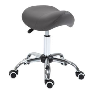 TABOURET HOMCOM Tabouret de massage tabouret selle ergonomique pivotant 360° hauteur réglable revêtement synthétique gris chromé