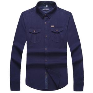 CHEMISE - CHEMISETTE chemise homme manche longue slim en coton à deux poches Vêtement Masculin,Bleu