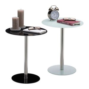 TABLE D'APPOINT Relaxdays Table d’appoint ronde en Verre et Inox, 