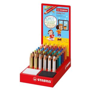 CRAYON DE COULEUR Presentoir x 48 crayons de couleur multi-talents STABILO woody 3in1 + 1 taille-crayon