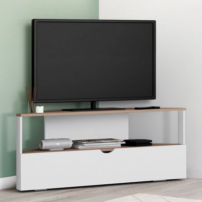 Meuble TV 113 Cm ELI Bois Façon Hêtre Portes Noires