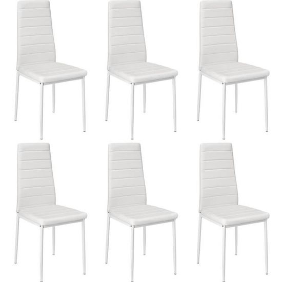 Lot de 6 chaises blanches de salle à manger rembourrées avec haut dossier