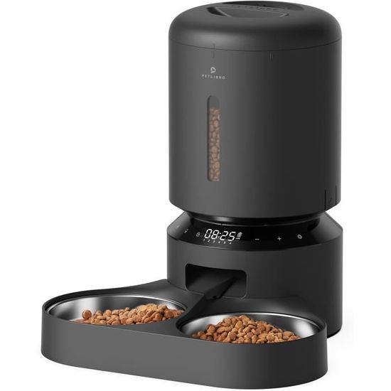 Distributeur Automatique De Croquettes Pour Chat 4.5L Avec 2 Bols - Programmable, Enregistrement Vocal, Acier Inoxydable, Alimentation Secteur/piles