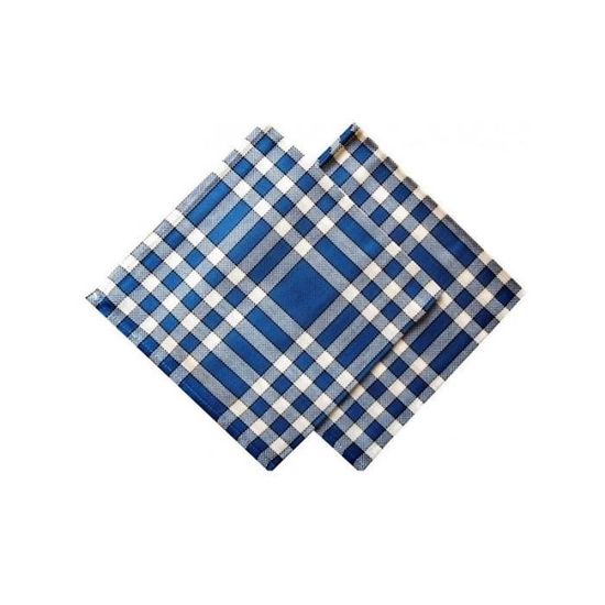 Lot De 12 Serviettes De Table 50x50cm Pur Coton - Imprimé Carreaux Normands - Coloris Bleu