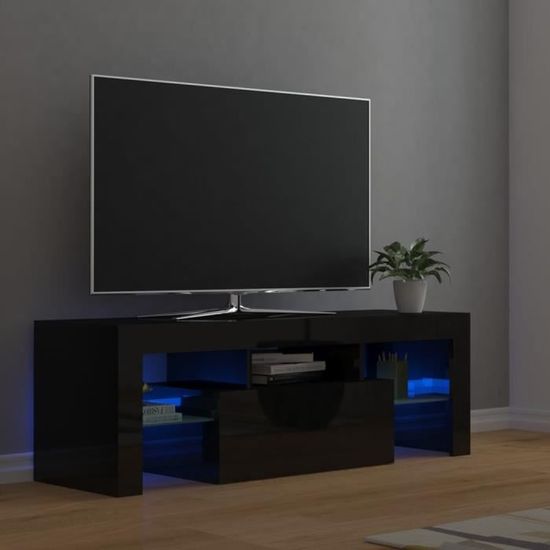 Qualité luxe© | Meuble de rangement & Meuble bas TV & Table de Salon & avec lumières LED Noir brillant 120x35x40 cm |268362
