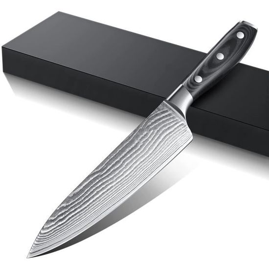 DEIK Couteaux de Chef, Couteau de Cuisine Damas 20cm Profesional en Acier Japonais AUS-10 à 67 Couches, Couteau Japonais 