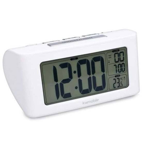 Affichage LED blanc Alarme aspect bois blanc Activation sonore et tactile date heure température kwmobile Horloge digitale réveil numérique 