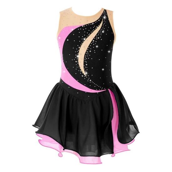 RUNQHUI Robe Danse Contemporaine Fille - Justaucorps Patinage Artistique Strass Sans Manches
