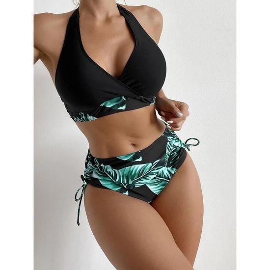 Bikini Femme Taille 16 à Pois Noir Et Néon - Marque FF - Neuf Sans étiquettes - Pour Plage Vacances