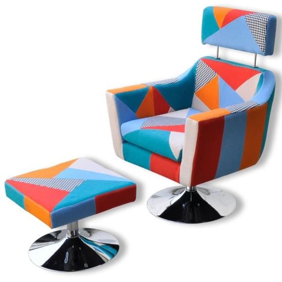Fauteuil Chaise- Scandinave salon contemporain TV avec design de patchwork Tissu