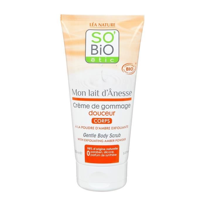 SOBIO Crème gommage au lait d'ânesse - Bio - 150 ml - Douceur du corps