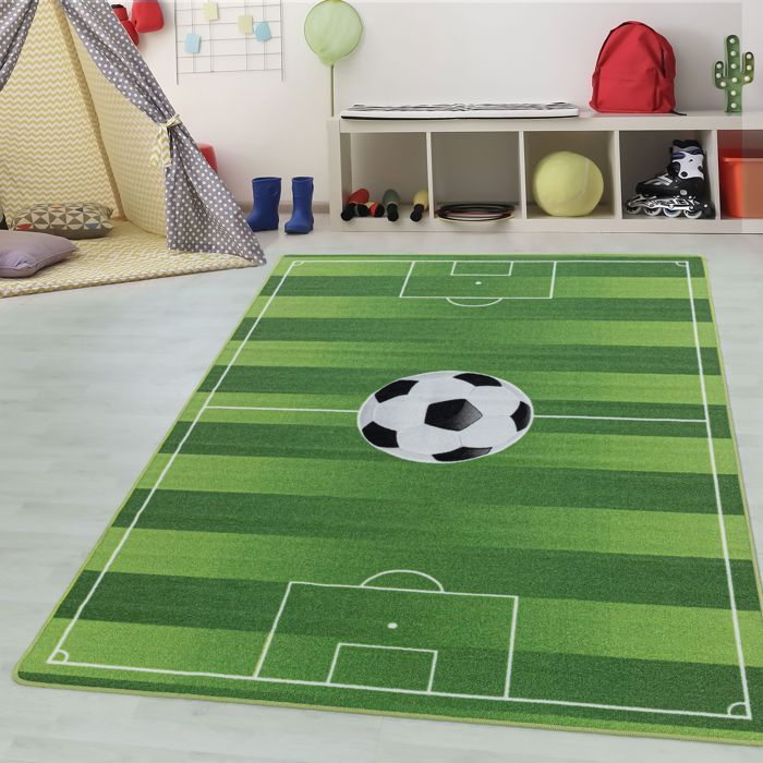 Tapis Terrain De Football Pour Chambre Enfant 80x120 Cm – Vert, Antidérapant, Lavable – Décoration Salon Ou Salle De Jeux