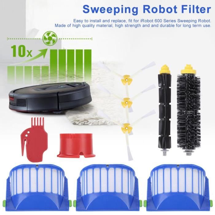 Filtre Kit de pièces de rechange de brosse latérale de peigne de brosse principale adapté au robot nettoyeur iRobot série 600