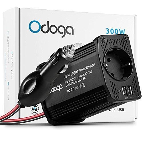 Odoga Convertisseur Transformateur Chargeur pour Voiture 300W 12V 220V-240V Onduleur DC-AC avec Ports De Charge USB Double 4.8A