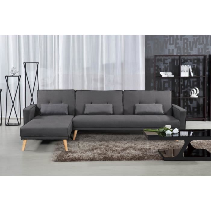 Canapé d'angle convertible modulable en tissu gris CLEA angle gauche