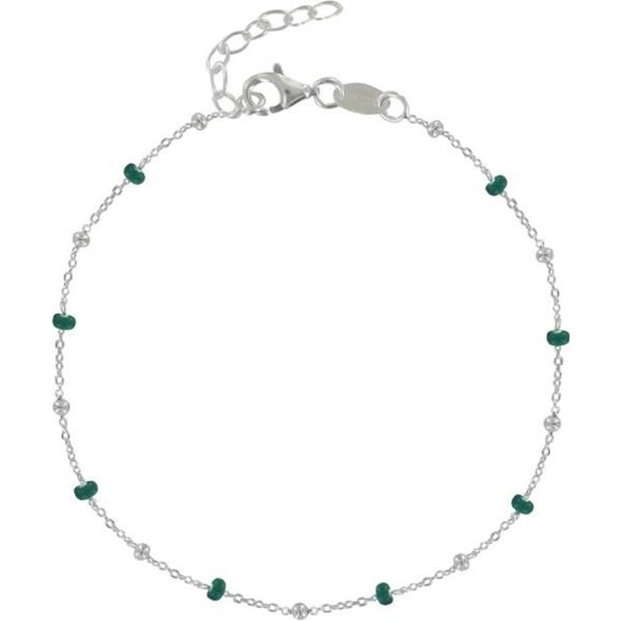 Les Poulettes Bijoux - Bracelet Argent Perles Émaillées et Perles Argent - Vert