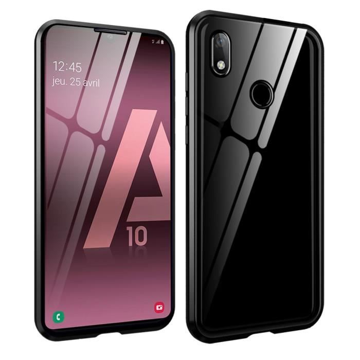 Coque Samsung Galaxy A10, Étui Adsorption Magnétique Double face Verre trempé Couverture pour Samsung Galaxy A10 -Noir